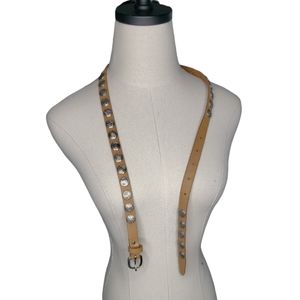 Leather Belt 3-D Silver Tone Medallions Western South West Festival Unisex M/L